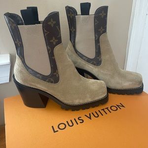 Tan Louis Vuitton boots purchased and verified through poshmark